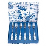 Set of six 'Botanic Blue' pastry forks