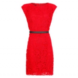 John Lewis - Mango Guipere Belted Dress, Bright Red
