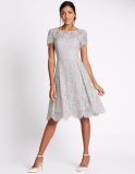 M&S Collection Short Sleeved Lace Skater Dress in Silver Grey