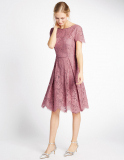 M&S Collection Short Sleeved Lace Skater Dress in Antique Rose