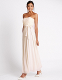 M&S Collection Strapless Pleated Maxi Dress with Belt in Ivory