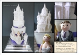 Sacre Coeur Wedding Cake - We specialise in truly personalised wedding cakes. In this cake the bride and grooms outfits are exact replicas of the real thing and the groom proposed on the steps of the Sacre Coeur. the final cake was 3.5 foot high