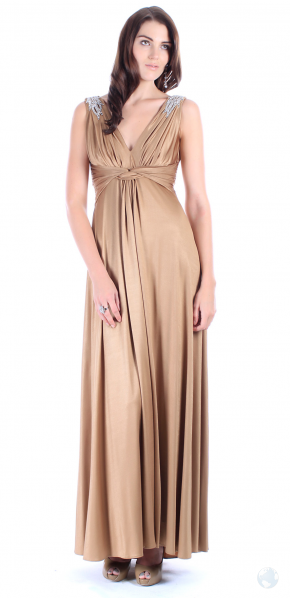 ARIELLA DARCIE LACQUERED JERSEY MAXI DRESS – BRONZE