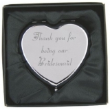 Engraved Bridesmaid Heart Compact Hand Mirror with Gift Box!