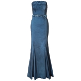 ARIELLA DENISE STRETCH TAFFETA LONG STRAPLESS DRESS BLUE