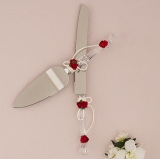 Cake Knife Set With Red Rose Details