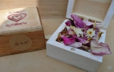 Little Wooden Box Favours - tiny wooden boxes (6 x 6 x 3.5 cm) in a choice of 2 rustic finishes - antique white wax (tin heart on lid) or mid oak wax (printed heart motif on lid) - perfect for little favours.<br /><br />choose the boxes only or let us fill them for you with hand blended pot pourri, floral or herb tea or herbs<br /><br />a lovely favour that your guests will treasure for years<br /><br />We don't do 'disposable' we just do 'desirable'!