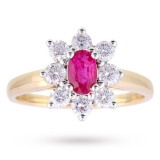 Goldsmiths - Ruby and Diamond Cluster Ring in 18 Carat Yellow Gold