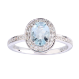 Goldsmiths - Oval Aquamarine and Diamond Ring in 9 Carat White Gold
