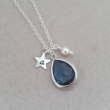 Zoe Hearts - Personalised Denim Blue Gem Necklace