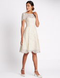 Short Sleeved Lace Skater Dress in Ivory