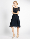 Marks and Spencer Short Sleeved Lace Skater Dress in Navy