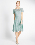 Marks and Spencer Short Sleeved Lace Skater Dress in Duck Egg