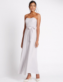 M&S Collection Strapless Pleated Maxi Dress with Belt in Silver Grey