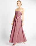 M&S Collection Strapless Pleated Maxi Dress with Belt in Antique Pink