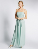 Marks and Spencer Strapless Pleated Maxi Dress with Belt in Duck Egg