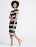 Floral Lace Short Sleeve Shift Midi Dress at M&S